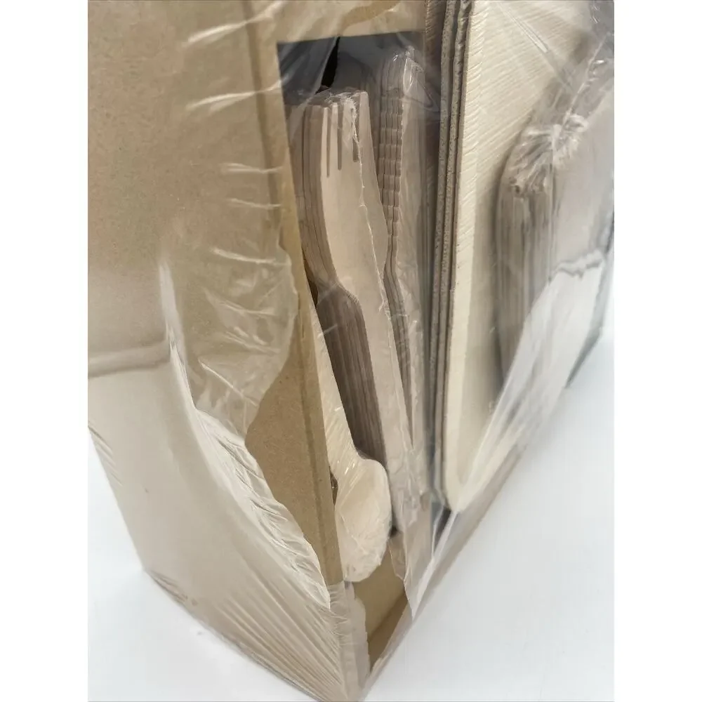 Smileaf Palm Leaf Square Plates, Forks, Spoons And Knives Pack 25 Each NEW